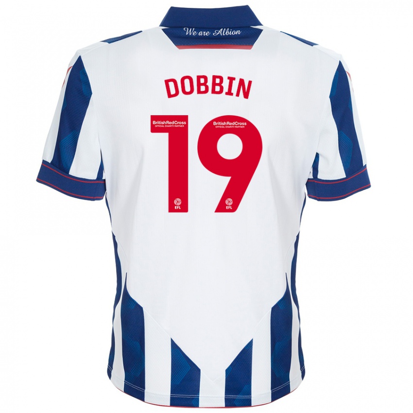 Herren Lewis Dobbin #19 Weiß Dunkelblau Heimtrikot Trikot 2024/25 T-Shirt