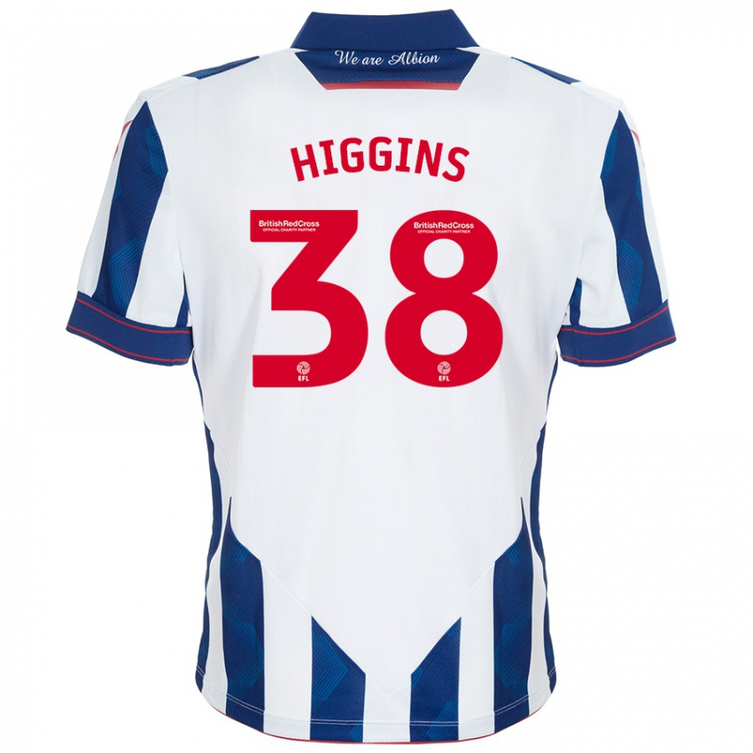 Herren Akeel Higgins #38 Weiß Dunkelblau Heimtrikot Trikot 2024/25 T-Shirt