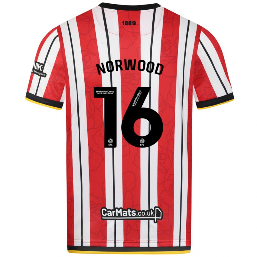 Herren Oliver Norwood #16 Rot Weiße Streifen Heimtrikot Trikot 2024/25 T-Shirt