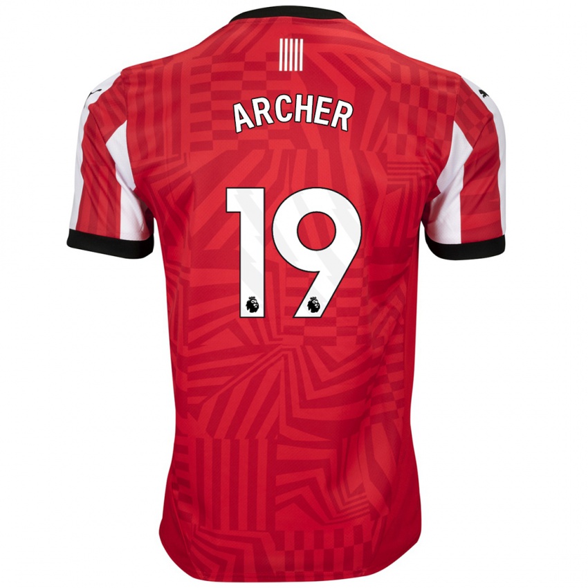 Herren Cameron Archer #19 Rot Weiß Heimtrikot Trikot 2024/25 T-Shirt