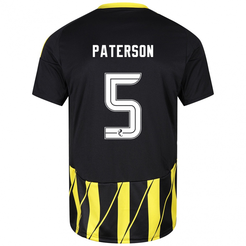 Herren Donna Paterson #5 Schwarz Gelb Auswärtstrikot Trikot 2024/25 T-Shirt