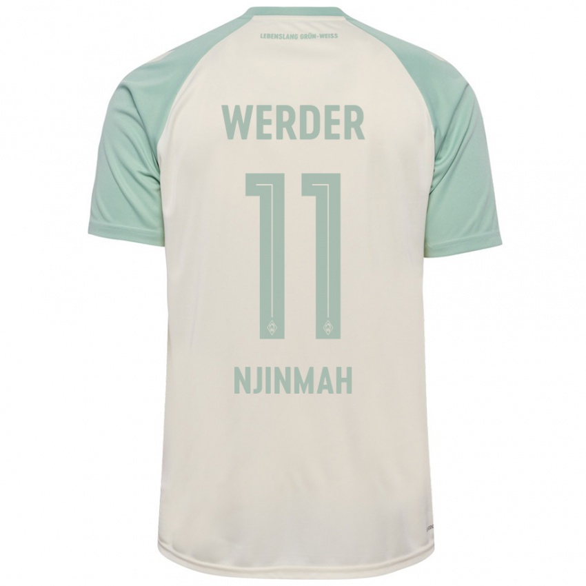 Herren Justin Njinmah #11 Cremeweiß Hellgrün Auswärtstrikot Trikot 2024/25 T-Shirt