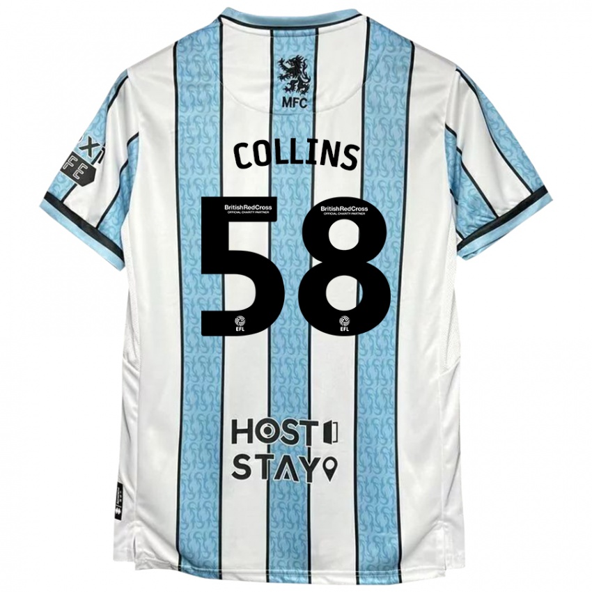 Herren Sam Collins #58 Weiß Blau Auswärtstrikot Trikot 2024/25 T-Shirt