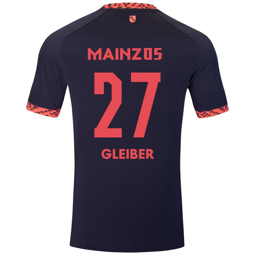 Herren Daniel Gleiber #27 Blau Korallenrot Auswärtstrikot Trikot 2024/25 T-Shirt