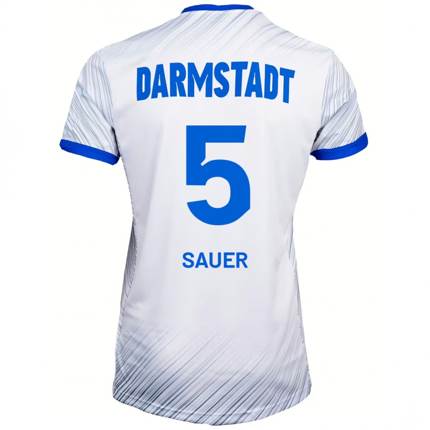 Herren Tino Sauer #5 Weiß Blau Auswärtstrikot Trikot 2024/25 T-Shirt