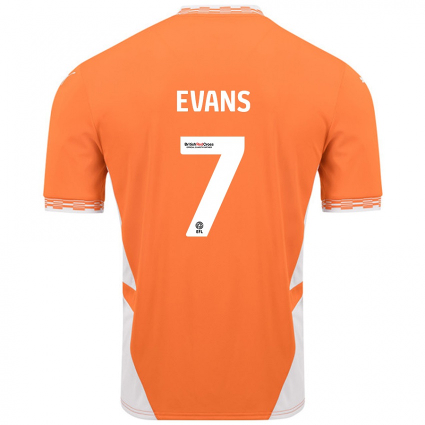 Kinder Lee Evans #7 Orange Weiß Heimtrikot Trikot 2024/25 T-Shirt