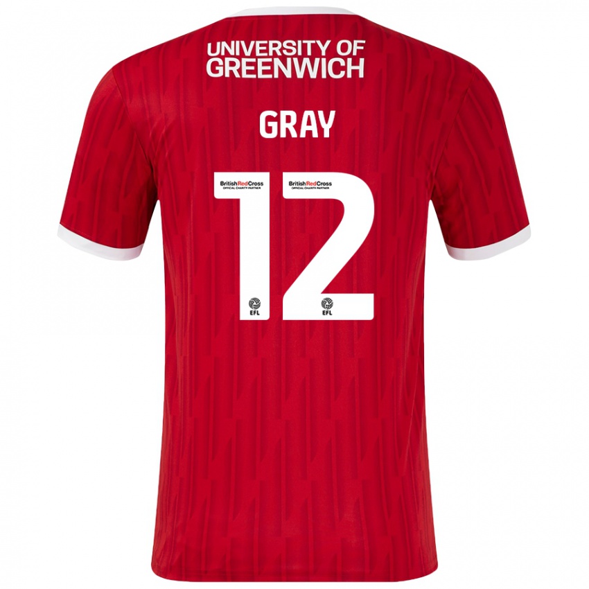 Kinder Jessica Gray #12 Rot Weiß Heimtrikot Trikot 2024/25 T-Shirt