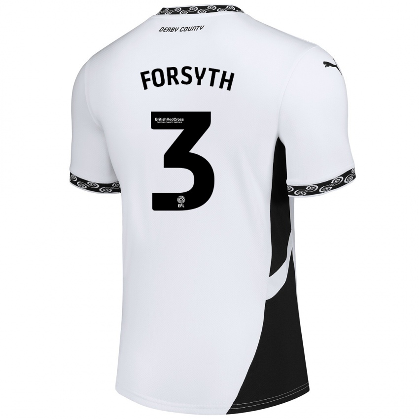 Kinder Craig Forsyth #3 Weiß Schwarz Heimtrikot Trikot 2024/25 T-Shirt