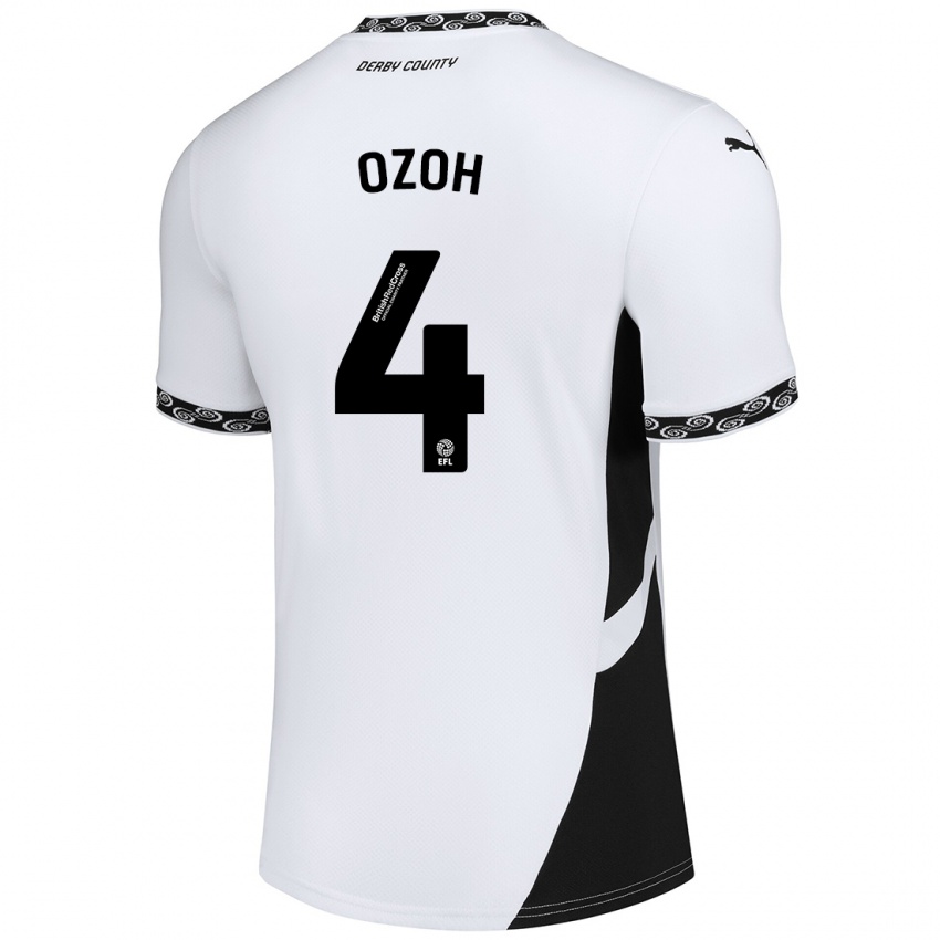 Kinder David Ozoh #4 Weiß Schwarz Heimtrikot Trikot 2024/25 T-Shirt