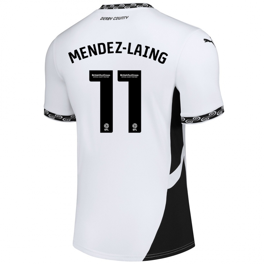 Kinder Nathaniel Méndez-Laing #11 Weiß Schwarz Heimtrikot Trikot 2024/25 T-Shirt