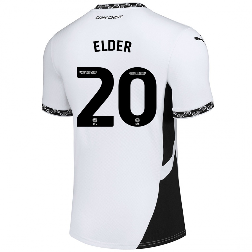 Kinder Callum Elder #20 Weiß Schwarz Heimtrikot Trikot 2024/25 T-Shirt