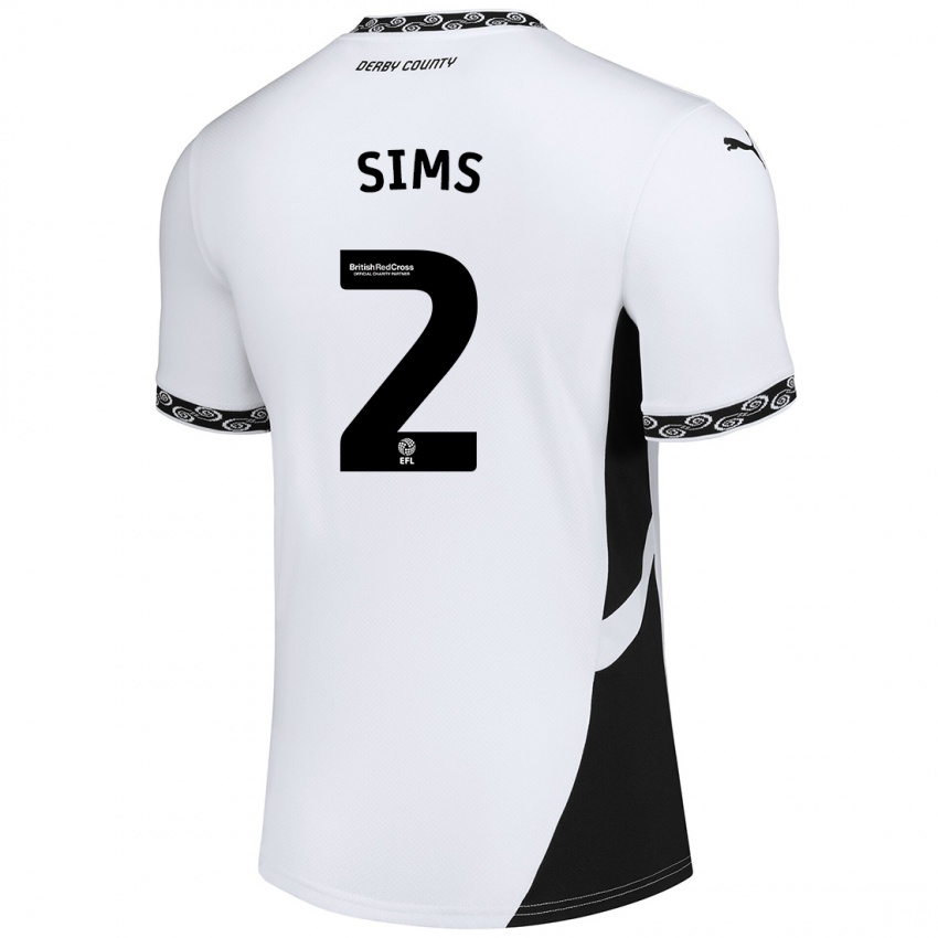 Kinder Amy Sims #2 Weiß Schwarz Heimtrikot Trikot 2024/25 T-Shirt