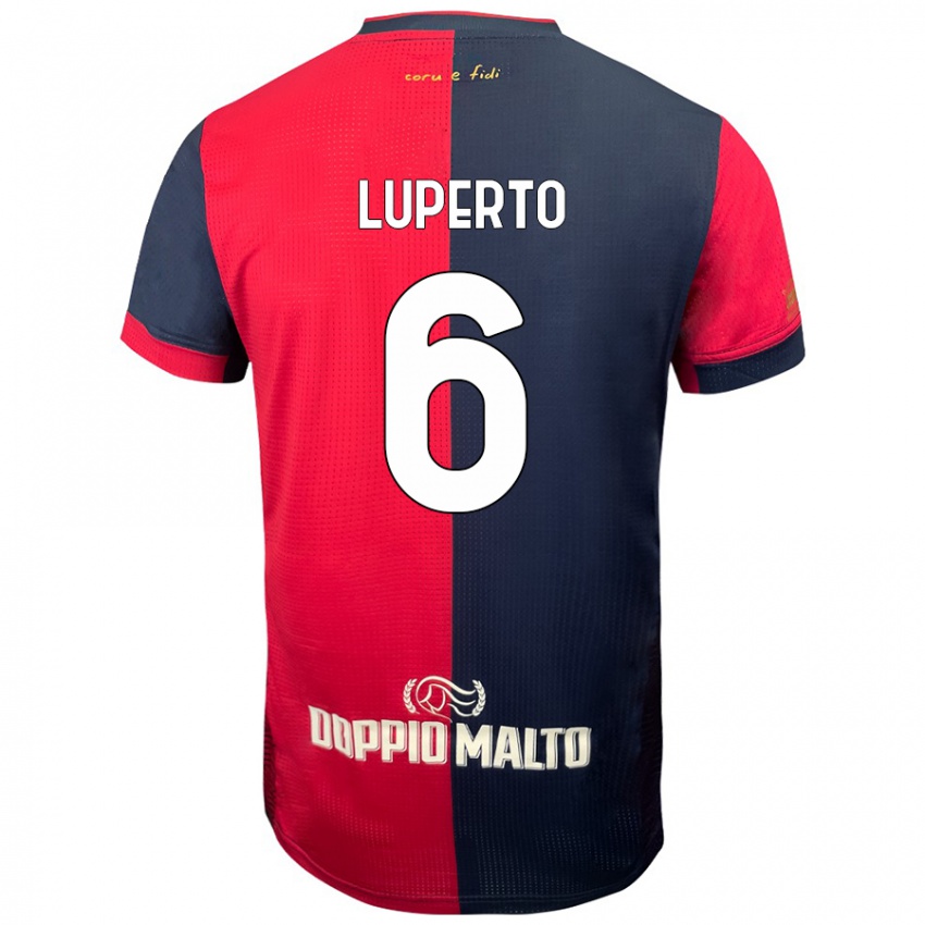 Kinder Sebastiano Luperto #6 Rot Dunkleres Blau Heimtrikot Trikot 2024/25 T-Shirt