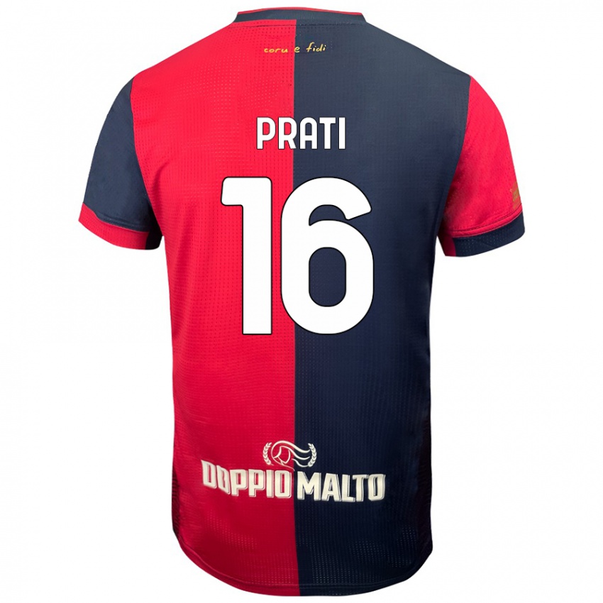 Kinder Matteo Prati #16 Rot Dunkleres Blau Heimtrikot Trikot 2024/25 T-Shirt