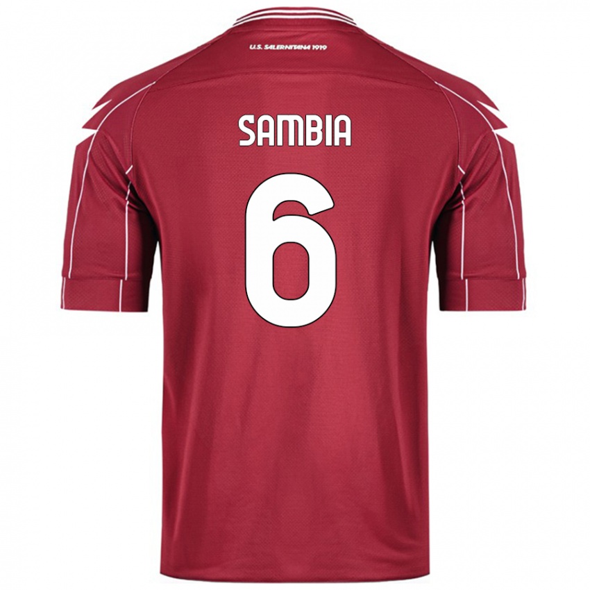 Kinder Junior Sambia #6 Burgundrot Heimtrikot Trikot 2024/25 T-Shirt