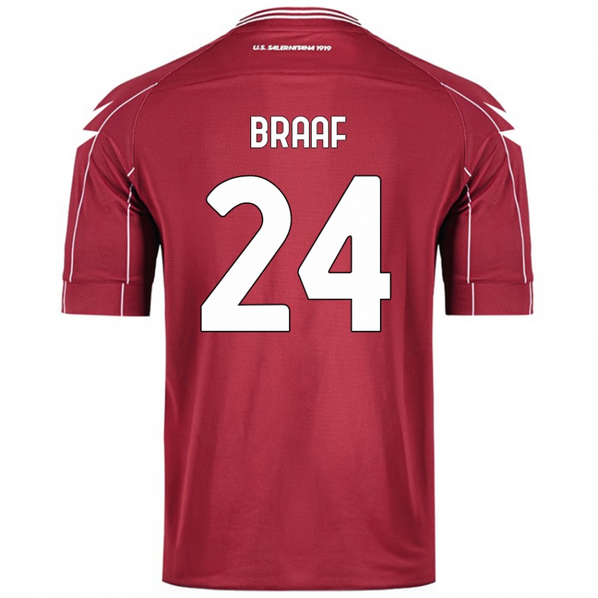 Kinder Jayden Braaf #24 Burgundrot Heimtrikot Trikot 2024/25 T-Shirt