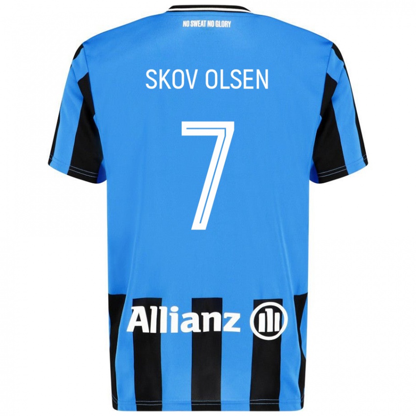 Kinder Andreas Skov Olsen #7 Himmelblau Schwarz Heimtrikot Trikot 2024/25 T-Shirt