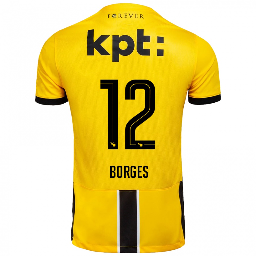 Kinder David Borges #12 Gelb Schwarz Heimtrikot Trikot 2024/25 T-Shirt