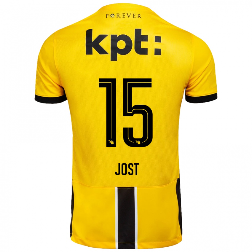 Kinder Tristan Jost #15 Gelb Schwarz Heimtrikot Trikot 2024/25 T-Shirt