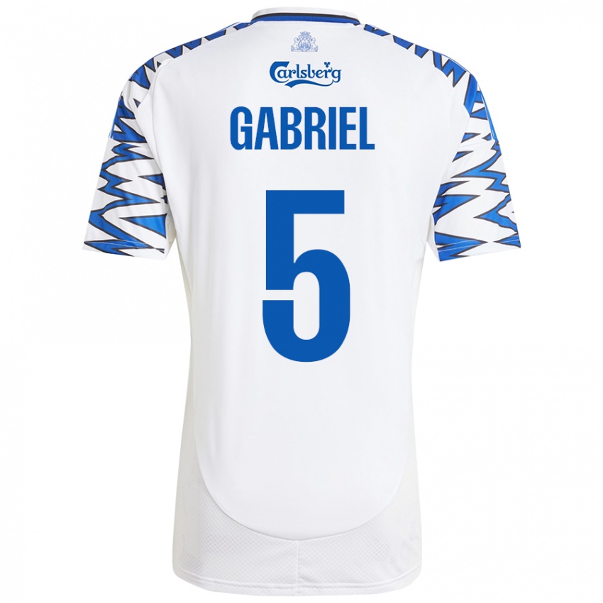 Kinder Gabriel Pereira #5 Weiß Himmelblau Heimtrikot Trikot 2024/25 T-Shirt