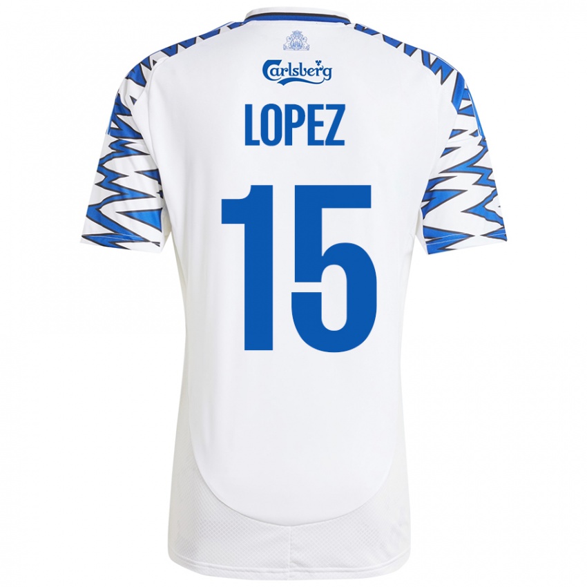 Kinder Marcos López #15 Weiß Himmelblau Heimtrikot Trikot 2024/25 T-Shirt