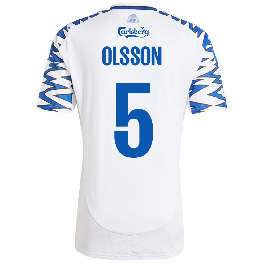 Kinder Cornelius Olsson #5 Weiß Himmelblau Heimtrikot Trikot 2024/25 T-Shirt