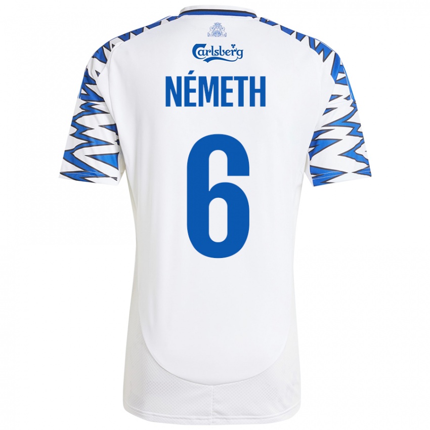 Kinder Hunor Németh #6 Weiß Himmelblau Heimtrikot Trikot 2024/25 T-Shirt