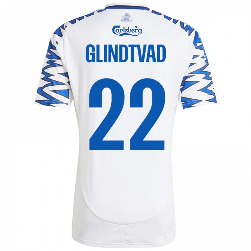 Kinder William Glindtvad #22 Weiß Himmelblau Heimtrikot Trikot 2024/25 T-Shirt