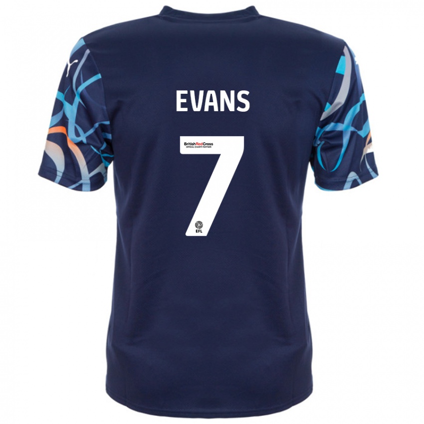 Kinder Lee Evans #7 Marineblau Auswärtstrikot Trikot 2024/25 T-Shirt