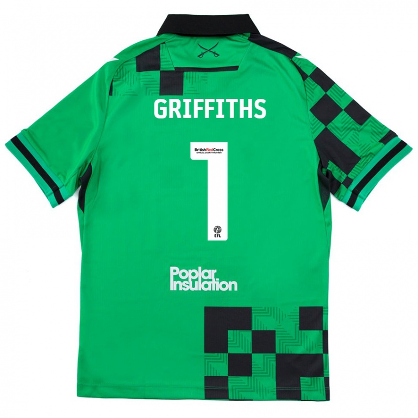 Kinder Josh Griffiths #1 Grün Schwarz Auswärtstrikot Trikot 2024/25 T-Shirt