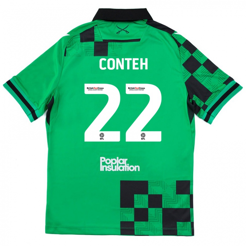 Kinder Kamil Conteh #22 Grün Schwarz Auswärtstrikot Trikot 2024/25 T-Shirt