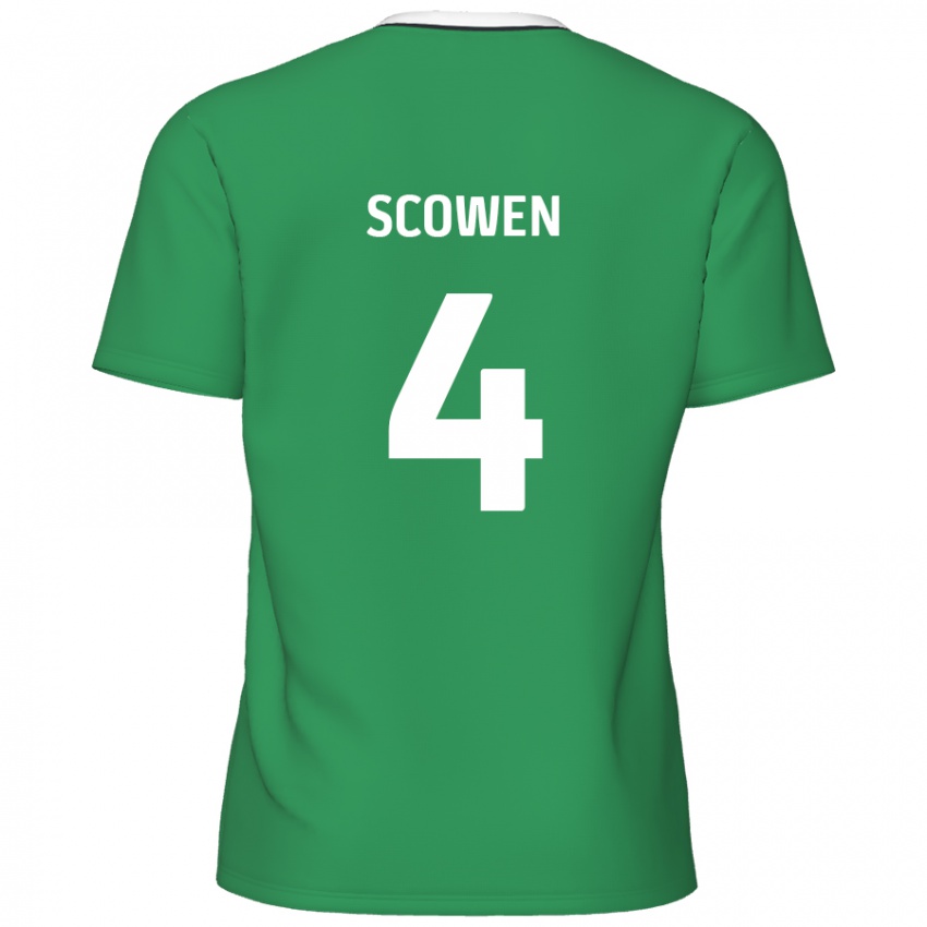 Kinder Josh Scowen #4 Grün Weiße Streifen Auswärtstrikot Trikot 2024/25 T-Shirt