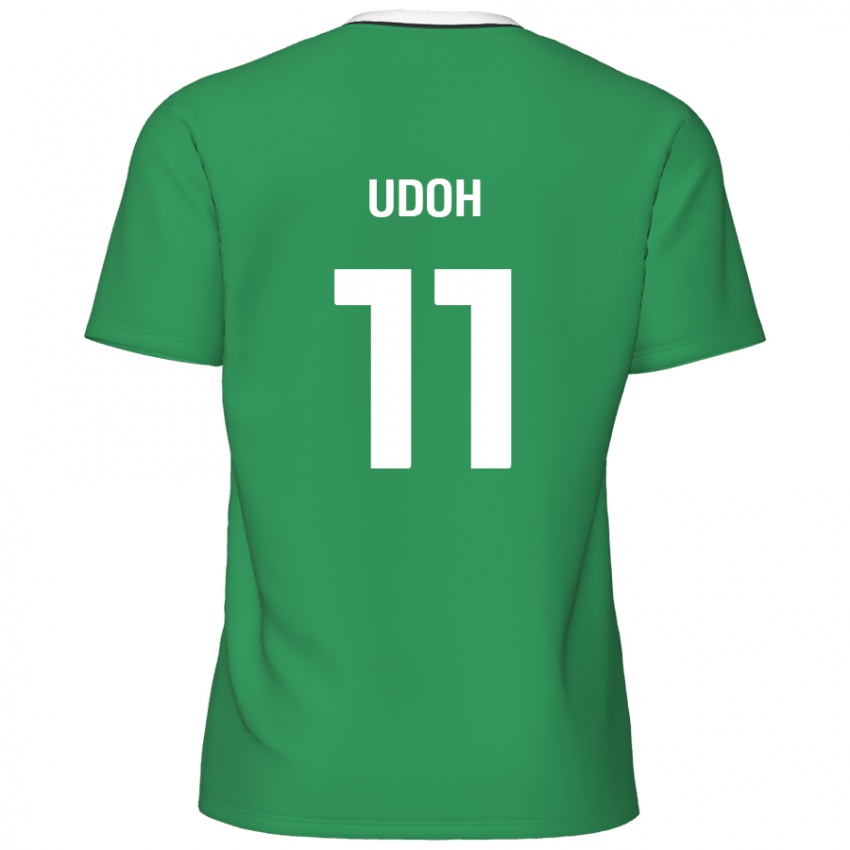 Kinder Daniel Udoh #11 Grün Weiße Streifen Auswärtstrikot Trikot 2024/25 T-Shirt