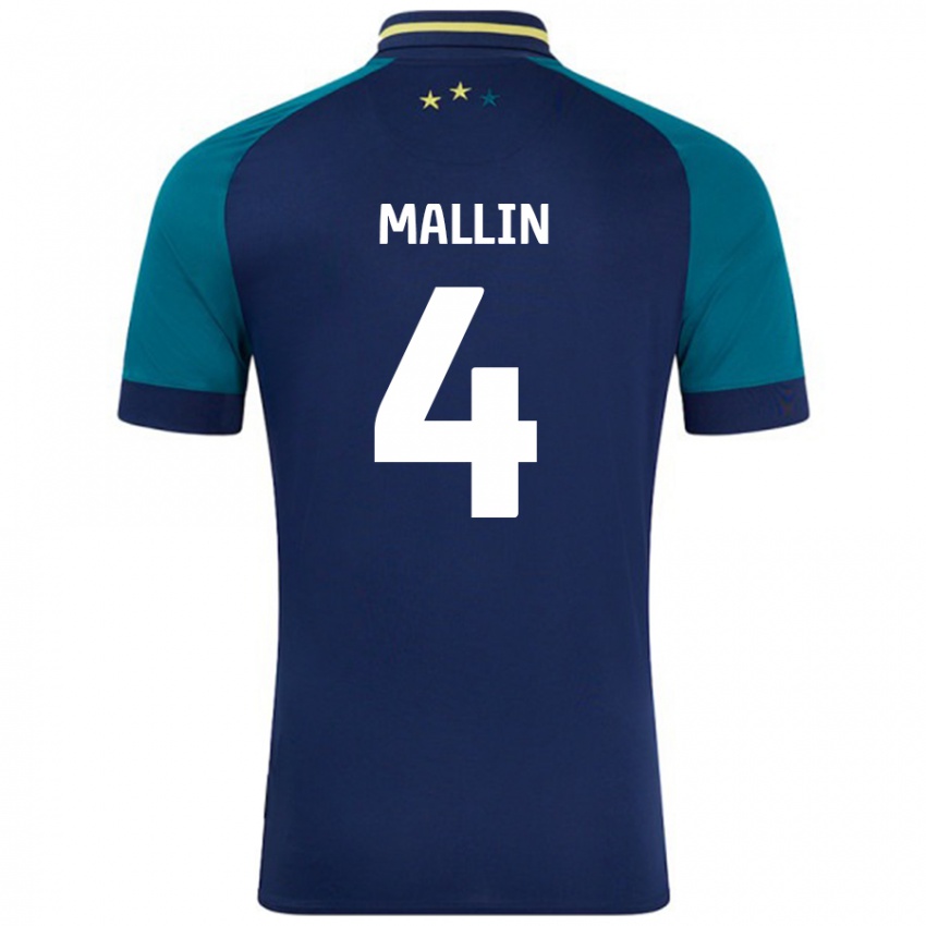 Kinder Kate Mallin #4 Marine Dunkelgrün Auswärtstrikot Trikot 2024/25 T-Shirt