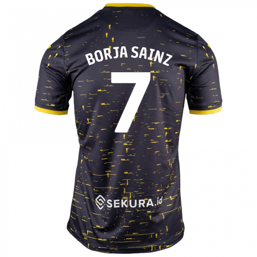 Kinder Borja Sainz #7 Schwarz Gelb Auswärtstrikot Trikot 2024/25 T-Shirt