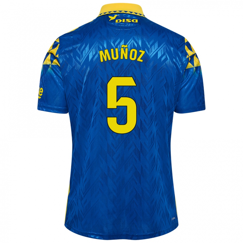 Kinder Javi Muñoz #5 Blau Gelb Auswärtstrikot Trikot 2024/25 T-Shirt