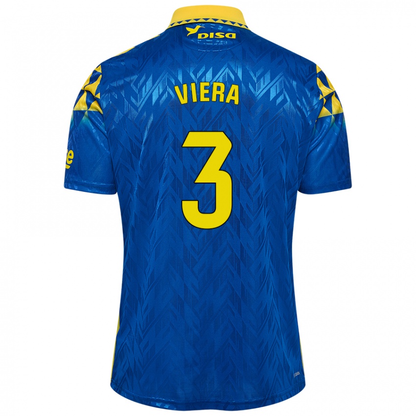 Kinder Óliver Viera #3 Blau Gelb Auswärtstrikot Trikot 2024/25 T-Shirt