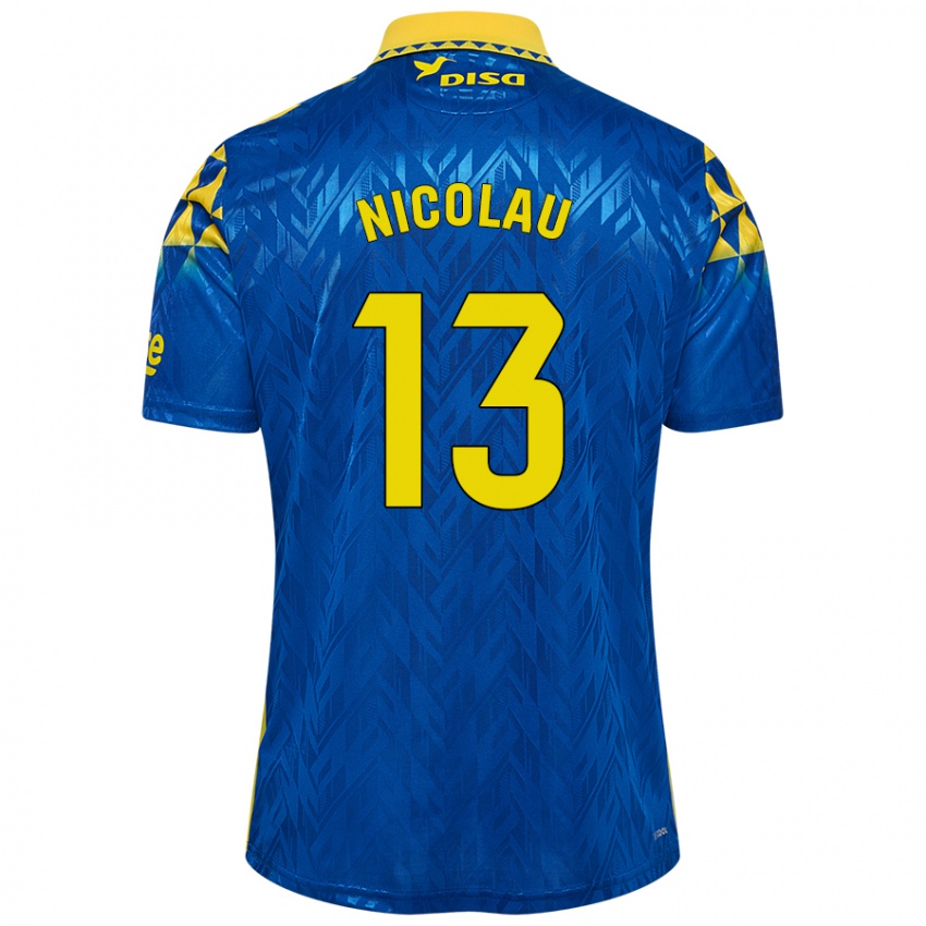 Kinder Nacho Nicolau #13 Blau Gelb Auswärtstrikot Trikot 2024/25 T-Shirt