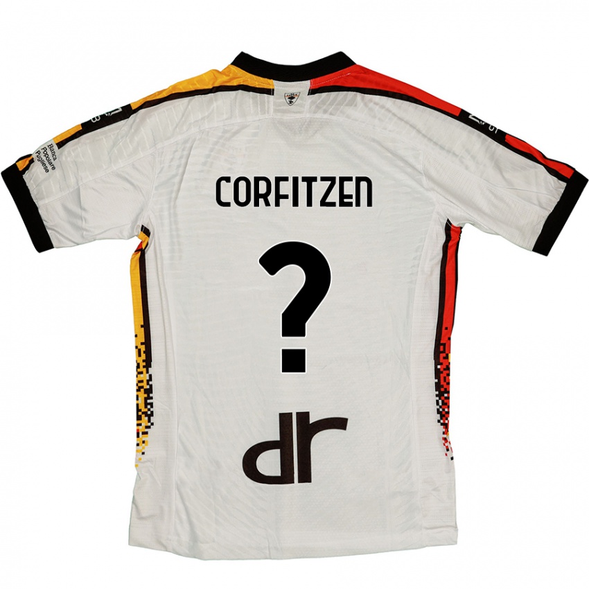 Kinder Jeppe Corfitzen #0 Weiß Schwarz Auswärtstrikot Trikot 2024/25 T-Shirt