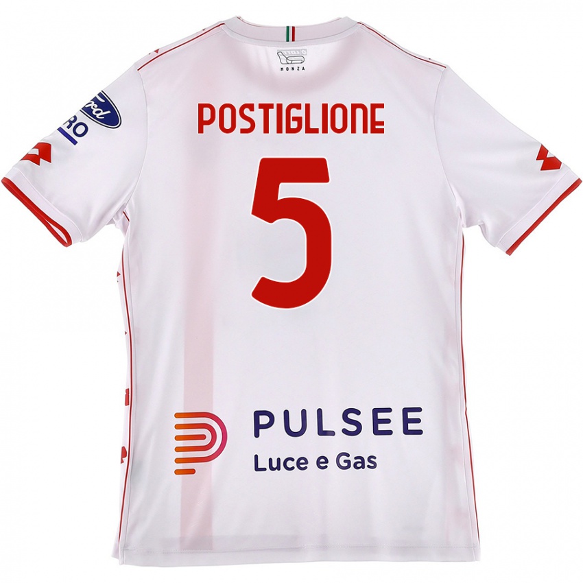 Kinder Nicolò Postiglione #5 Weiß Rot Auswärtstrikot Trikot 2024/25 T-Shirt