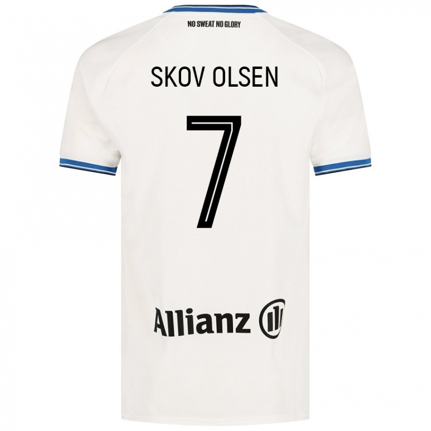 Kinder Andreas Skov Olsen #7 Weiß Auswärtstrikot Trikot 2024/25 T-Shirt