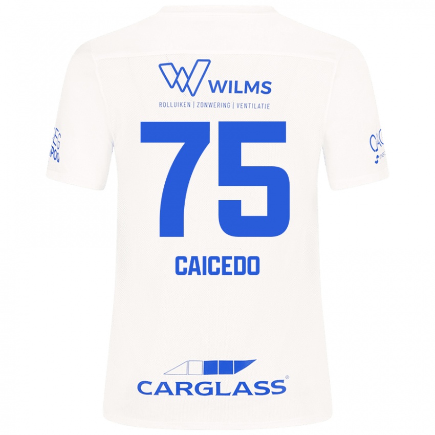 Kinder Alfred Caicedo #75 Weiß Auswärtstrikot Trikot 2024/25 T-Shirt