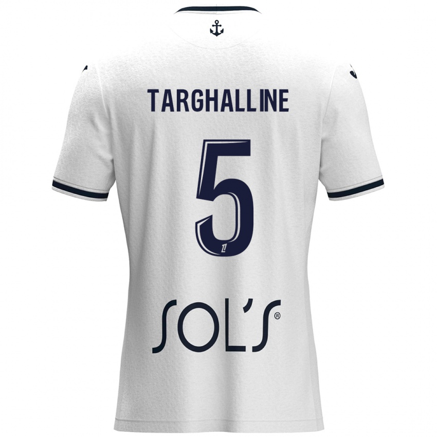 Kinder Oussama Targhalline #5 Weiß Dunkelblau Auswärtstrikot Trikot 2024/25 T-Shirt