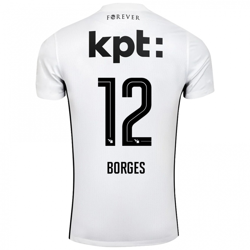 Kinder David Borges #12 Weiß Schwarz Auswärtstrikot Trikot 2024/25 T-Shirt