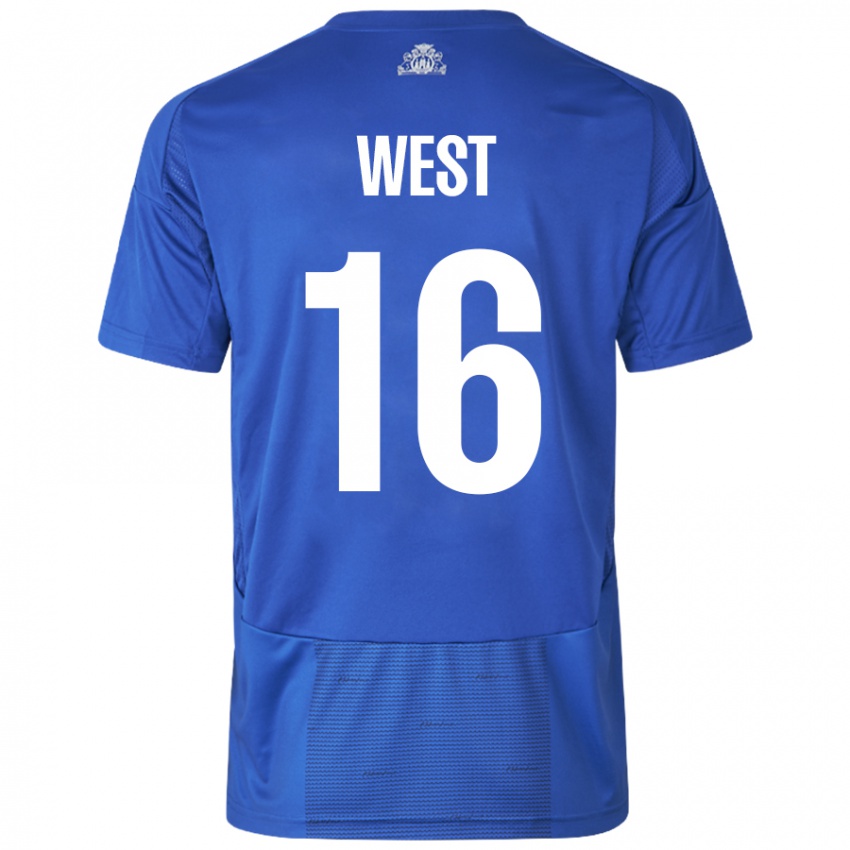 Kinder Liam West #16 Weiß Blau Auswärtstrikot Trikot 2024/25 T-Shirt