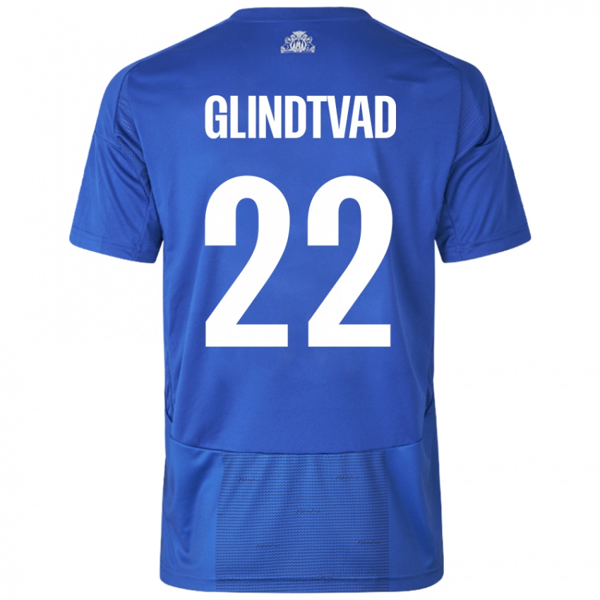 Kinder William Glindtvad #22 Weiß Blau Auswärtstrikot Trikot 2024/25 T-Shirt