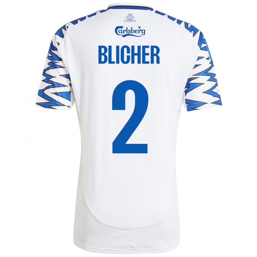 Herren Nicolai Blicher #2 Weiß Himmelblau Heimtrikot Trikot 2024/25 T-Shirt