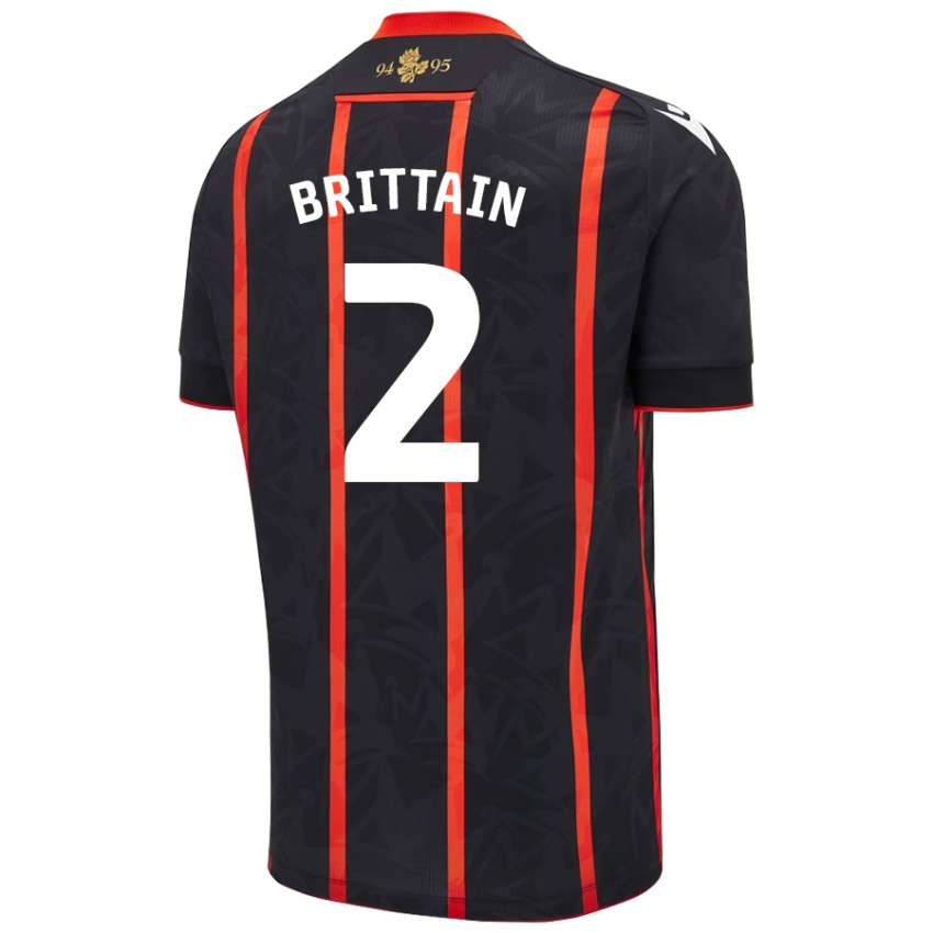 Herren Callum Brittain #2 Schwarz Rot Auswärtstrikot Trikot 2024/25 T-Shirt