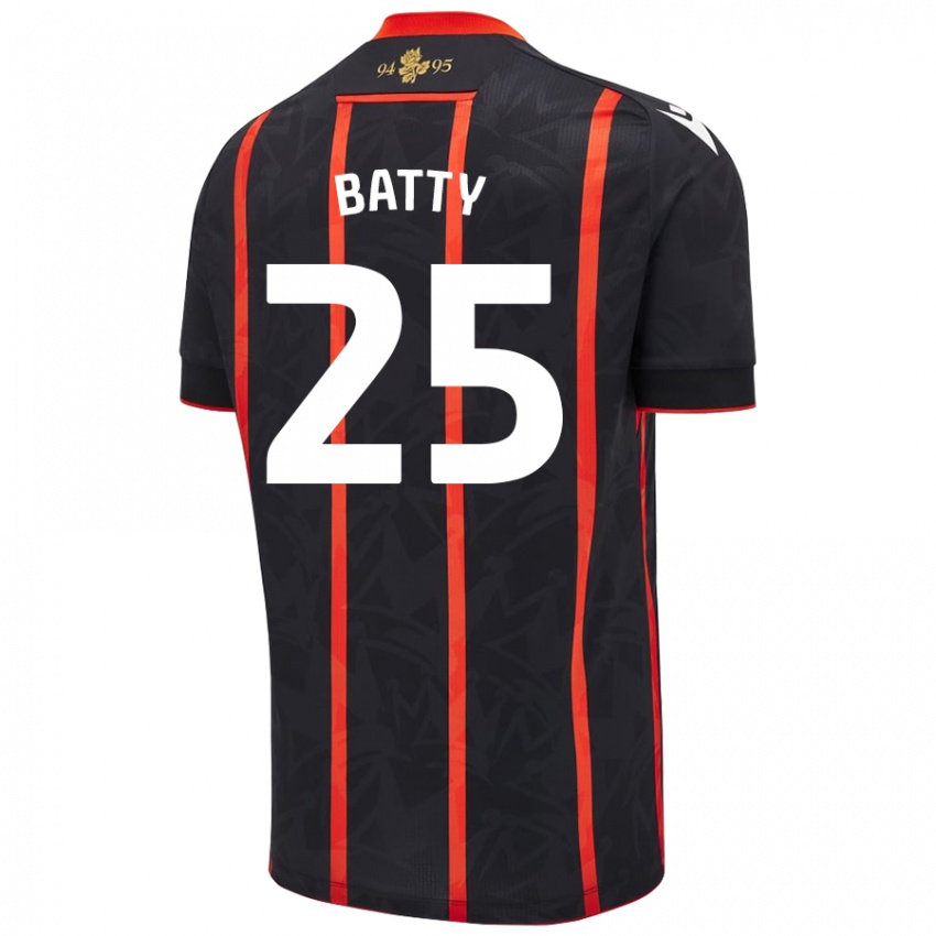 Herren Jake Batty #25 Schwarz Rot Auswärtstrikot Trikot 2024/25 T-Shirt