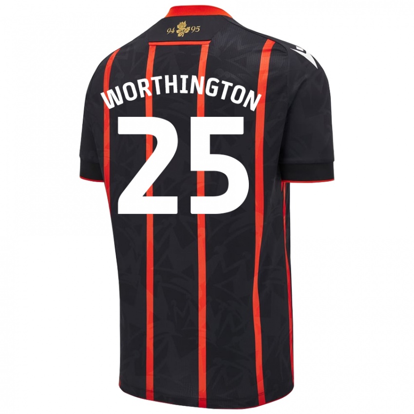 Herren Nicola Worthington #25 Schwarz Rot Auswärtstrikot Trikot 2024/25 T-Shirt